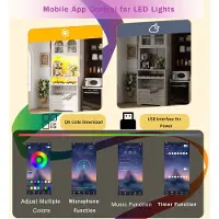 OKWISH Keukenkast – Hoge Kast Met Gebogen Glazen Deuren En App-Gestuurde Ledverlichting – Woonkamer Of Eetkamer – MDF Wit – 140x40x180 cm