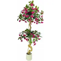 Happiq Kunst Bougainvillea Boom 150cm - Realistisch design met Zijdeachtige Bladeren - voor woonkamer en tuin - Wit Pot en Groen Kunststof - 180 cm