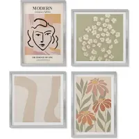 Wallfluent 4-Delige Schilderij Set - Vrouw in moderne stijl met abstracte patronen - 40 x 40 cm en 40 x 60 cm - Muurdecoratie - Schilderijen Set - Woonkamer - Stijlvolle Muurdecoratie