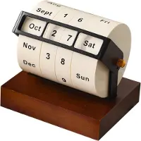 Snq Houten Draaibare Jaarkalender - Rollende Bureaukalender - Maand, Week en Dag Weergave - Herbruikbare Aftelkalender - Woonaccessoire - Ruimtebesparend - Vintage Ontwerp