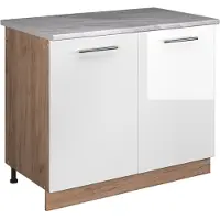 Vicco Wastafelkast Fame-Line, Wit Hoogglans/Goudkleurig Eiken, 100 cm, WB Marmer