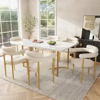 OKWISH Eetkamerstoel – Ergonomisch En Comfortabel – Set Van 6 – Metaal En Zachte Bekleding – Modern – Beige En Goud