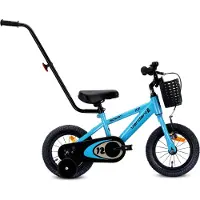 Sun baby Verdant Bike Kinderfiets voor jongens 12 inch, leeftijd 3 tot 6 jaar, met zijwieltjes, duwstang, handrem (Blauw, 12 inch)