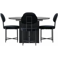 Ebuy24 Matilda eethoek eettafel met uitschuifbare functie zwart 4 stoelen velours zwart.