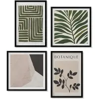 Wallfluent 4-Delige Schilderij Set - Botanische Composities In Boho-Minimalistische Stijl - 40 x 40 cm En 40 x 60 cm - Muurdecoratie - Schilderijen Set - Woonkamer
