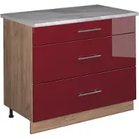 Vicco Keukenonderkast Fame-Line, Bordeauxrode hoogglans/Goudkleurig Eiken, 100 cm, WB Marmer