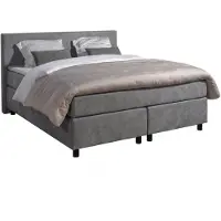 Mörgenn Boxspring Amsterdam - Pocketvering - Grafiet Lederlook - 140x220 cm - Inclusief Dekbed en Kussens