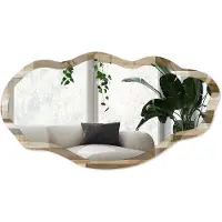 Wallfluent Houten Mozaïek Spiegel - Bruin Strakke Rechthoekige Spiegel - Organische Spiegel - Woonkamer, Kantoor, Hal - Geometrisch - 45x90 cm - Totale afmeting 52x97 cm