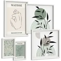 Tulup 4-Delige Schilderij Set - Stijlvolle afbeeldingen met plantmotieven en lijnen. - 50 x 50 cm, 20 x 30 cm en 40 x 60 cm - Wanddecoratie - Moderne Interieurdecoratie - Interieur Decoratie