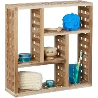 Famanu – Wandrek van walnotenhout met 5 vakken, voor badkamer of woonkamer, 50 x 50 x 15 cm, natuurlijk ontwerp