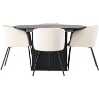 Ebuy24 Matilda eethoek eettafel met uitschuifbare functie zwart 4 stoelen velours beige.