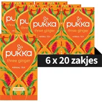 Pukka Tea Three Ginger - 120 Theezakjes - Biologische Kruidenthee - Gember Thee - 6 x 20 zakjes - Thee Voordeelverpakking
