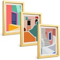 Tulup 4-Delige Schilderij Set - Kleurrijke illustraties van gebouwen in een moderne stijl. - 20 x 30 cm - Stijlvolle Wanddecoratie - Interieur - Woonkamer Decoratie