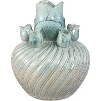 Ptmd Mailia Turquoise Ceramic Round Tulip Vase Swirl L