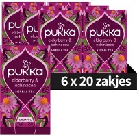 Pukka Tea Elderberry & Echinacea - 120 Theezakjes - Biologische Kruidenthee - Vlierbes, Echinacea & Vlierbloesem - 6 x 20 zakjes - Thee Voordeelverpakking