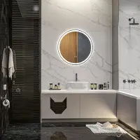 OKWISH Badspiegel Met Led Verlichting 60 Cm Ronde Aluminium Wandspiegel Met Touchbediening Memoryfunctie Condensvrij Voor Badkamer