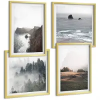 Tulup 4-Delige Schilderij Set - Berg- en zeelandschappen met wolken en bossen - 40 x 40 cm en 40 x 60 cm - Muurdecoratie - Wanddecoratie - Hal - Stijlvolle Muurdecoratie