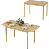 Puluomis - Eettafel - Uitschuifbaar tafelblad 105-145 cm - Massief houten eettafel - Afgeronde hoeken - Natuurlijke houtkleur