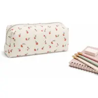 VHV - Grote Etui met Bloemenprint - Esthetische Pennenzak voor Meisjes - Grote Capaciteit Make-up Tas - Schattige Stationery Pouch voor School, College & Kantoor - Rood