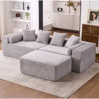 OKWISH Hoekbank 266 x 110 x 60,01 cm - Modulaire 3-Zits Met Chaise Longue Zonder Montage - Voor Woonkamer Of Slaapkamer - Chenille - Grijs
