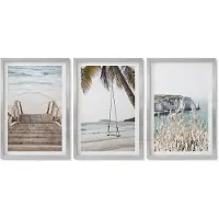 Wallfluent 4-Delige Schilderij Set - Strand met houten trap en een schommel aan zee - 40 x 60 cm - Wanddecoratie - Moderne Interieurdecoratie - Stijlvolle Muurdecoratie