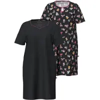 Ulla Popken - Dames - Bigshirts set van 2 honden ronde hals/hartvormige hals - Zwart - Maat 42+
