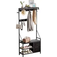 Casamoda Kapstok met Schoenenrek en Laden - B80 x D40 x H180 cm - Extra Diep Garderoberek - 17 Haken - Garderobekast - Hangend - Staand - Metaal/Hout - Zwart/Zwart
