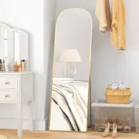 OKWISH Spiegel – Staande Lichaamsspiegel Met Volledige Weergave – 50 X 161,5 Cm – Gehard Glas En Aluminium – Goud – Voor Slaapkamer En Kleedkamer – Vrijstaand
