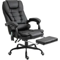 OKWISH Bureaustoel 67 x 79 x 111-121 cm - Met 7 Massagepunten, Hoogteverstelbaar, Draaibaar, Voetsteun - Zwart Kunstleer