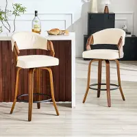 OKWISH Barkruk – Met Rugleuning En Voetsteun – Set Van 2 – Stof En Hout – Voor Bar, Keukeneiland Of Cafe – Wit