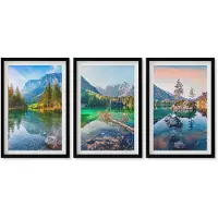Wallfluent 3-Delige Schilderij Set - Bergmeren Met Water En Omringende Natuurlandschappen - 40 x 60 cm - Wanddecoratie - Woonkamer Decoratie