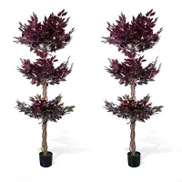 Happiq Kunst Ficus Boom Set - 5FT/6FT Set van 2 Paarse Kunstplanten met Pot - Wit