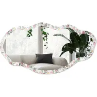 Wallfluent Bloemenpatroon Spiegel - Roze Rechthoekige Spiegel Met Modern Design - Organische Spiegel - Slaapkamer, Woonkamer, Kledingkast - Aquarel - 45x90 cm - Totale afmeting 52x97 cm