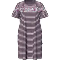 Ulla Popken - Dames - Bigshirt bloemenstrepen ronde hals korte mouwen met volant - Aarde - Maat 46+