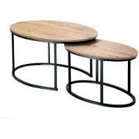 CALICOSY - Set van 2 ovale salontafels in nestvorm met eikenlook, L90 cm - LENNY