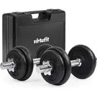 VirtuFit Verstelbare Dumbbellset - 20 kg - 2 x 10 kg - Inclusief koffer - Gietijzeren halterschijven - 30 mm boring