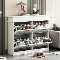 OKWISH Schoenenkast - 105 x 24 x 83 cm - 4 Klepdeuren en 8 Vakken - Verstelbare Indeling voor Hal en Entree - MDF Wit