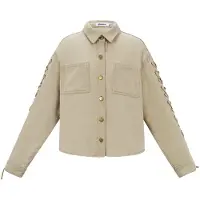 Gimme Comfortabel Geweven Katoenen Dames Jeansjack met Sluitingen op de Mouwen - Beige - Maat M