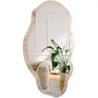 Coloray Houtnerf Spiegel - Beige Strakke Rechthoekige Spiegel - Organische Spiegel - Woonkamer - Rustiek - 45x90 cm - Totale afmeting 52x97 cm