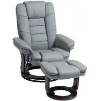 OKWISH Relaxfauteuil Met Hocker 360° Draaibaar Met Ligfunctie Voor Woonkamer En Tv-Kijken Kunstleer Grijs