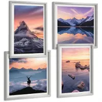 Tulup 4-Delige Schilderij Set - Landschappen, bergen, meren, herten en zonsondergang - 40 x 40 cm en 40 x 60 cm - Schilderijen Set - Wanddecoratie - Woonkamer - Muurdecoratie