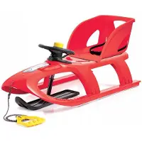 Pafen Rode slee met rugleuning, stuur, ski en claxon