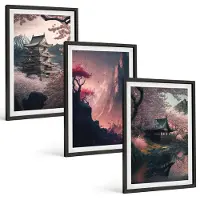 Tulup 4-Delige Schilderij Set - Fantasielandschappen van Japan Berglandschappen - 40 x 60 cm - Muurdecoratie - Wanddecoratie - Slaapkamer