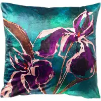 Dutch decor VANESSA - sierkussen 60x60 cm - glansvelours - bloemmotief - Trekking Green - multicolour - Inclusief binnenkussen - Luxe kussens voor woonkamer & bank