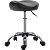 Merax Rolkruk Met Wielen - Verstelbare Zadelkruk - Draaibare Werkkruk Van Kunstleer - Salonkruk Voor Massage En Beauty - Zwart