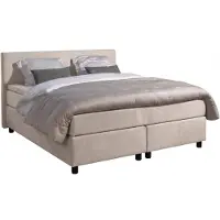 Mörgenn Boxspring Amsterdam - Pocketvering - Beige Lederlook - 100x200 cm - Inclusief Dekbed en Kussens