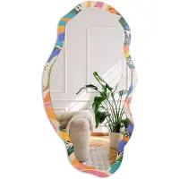 Coloray Exotische Bladeren Spiegel - Oranje Elegante Rechthoekige Wandspiegel - Organische Spiegel - Woonkamer - Abstract - 45x90 cm - Totale afmeting 52x97 cm
