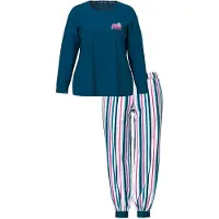 Ulla Popken - Dames - Pyjama boek/strepen ronde hals lange mouwen - Donkerpetrol - Maat 46+