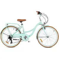 Sun baby FLOWER BIKE RETRO Kinderfiets 24 inch, Fiets voor een meisje 24" - 7 versnellingen, stalen frame, V-brakes, spatborden, kettingkast, verlichting, bel, verstelbaar - Mint