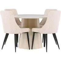 Ebuy24 Lanzo eethoek eettafel whitewash 4 stoelen fluweel beige.